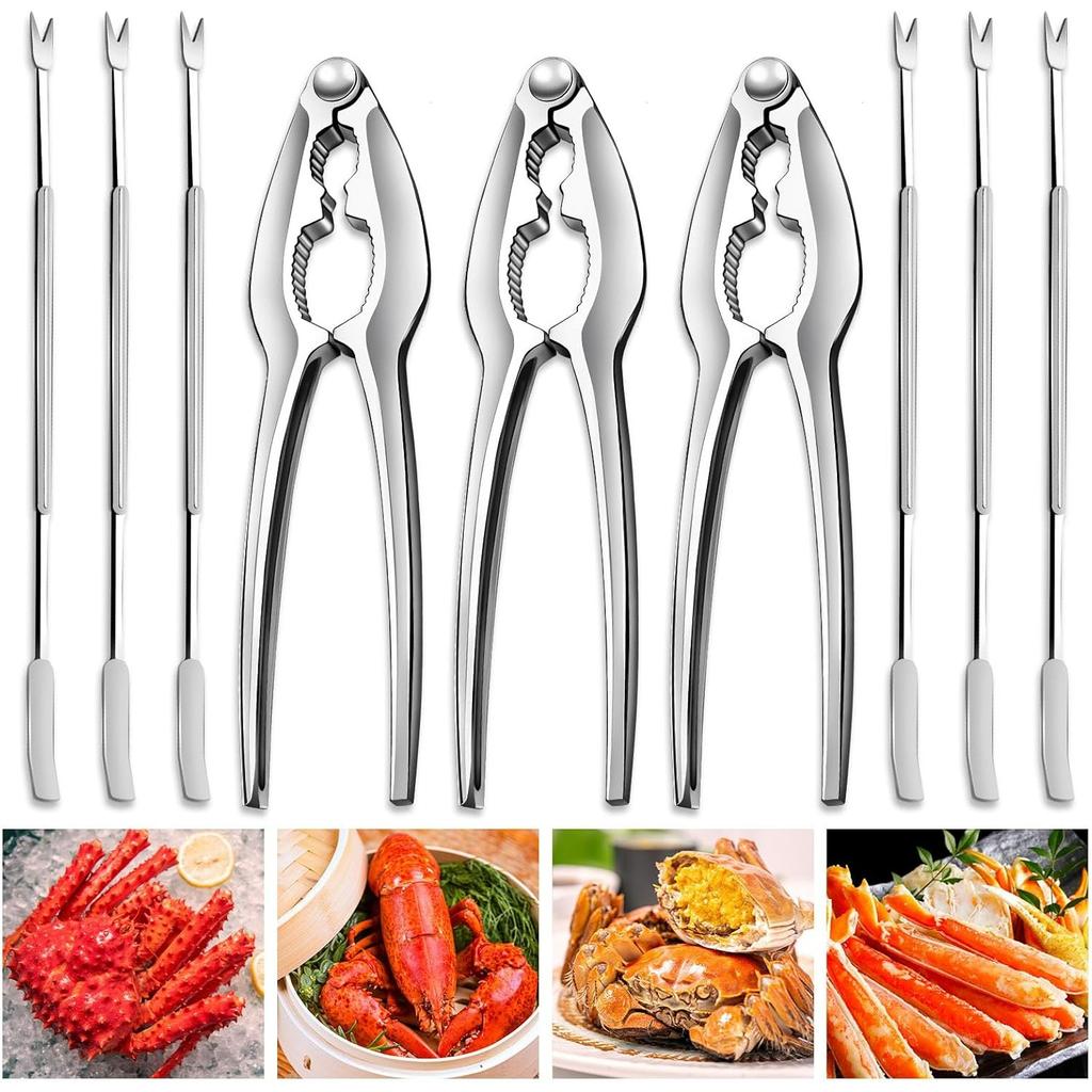 Stainless Steel Crab Leg Tools, including Lobster Cracker and Forks, Heavy Duty Shellfish Nut Cracker Set, Seafood Tools for King Crab Legs Shellfish