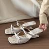 2025 Новые летние женские сандалии с открытым носком и бантом-бабочкой, модные туфли-клинья на высоком каблуке для вечеринок стриптиза, женские платья-слайды