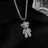 Hip-Hop Titanium Steel Bear Doll Pendant Necklaces For Womon Vintage Cubic Zirconia Sweater Chain Jewelry