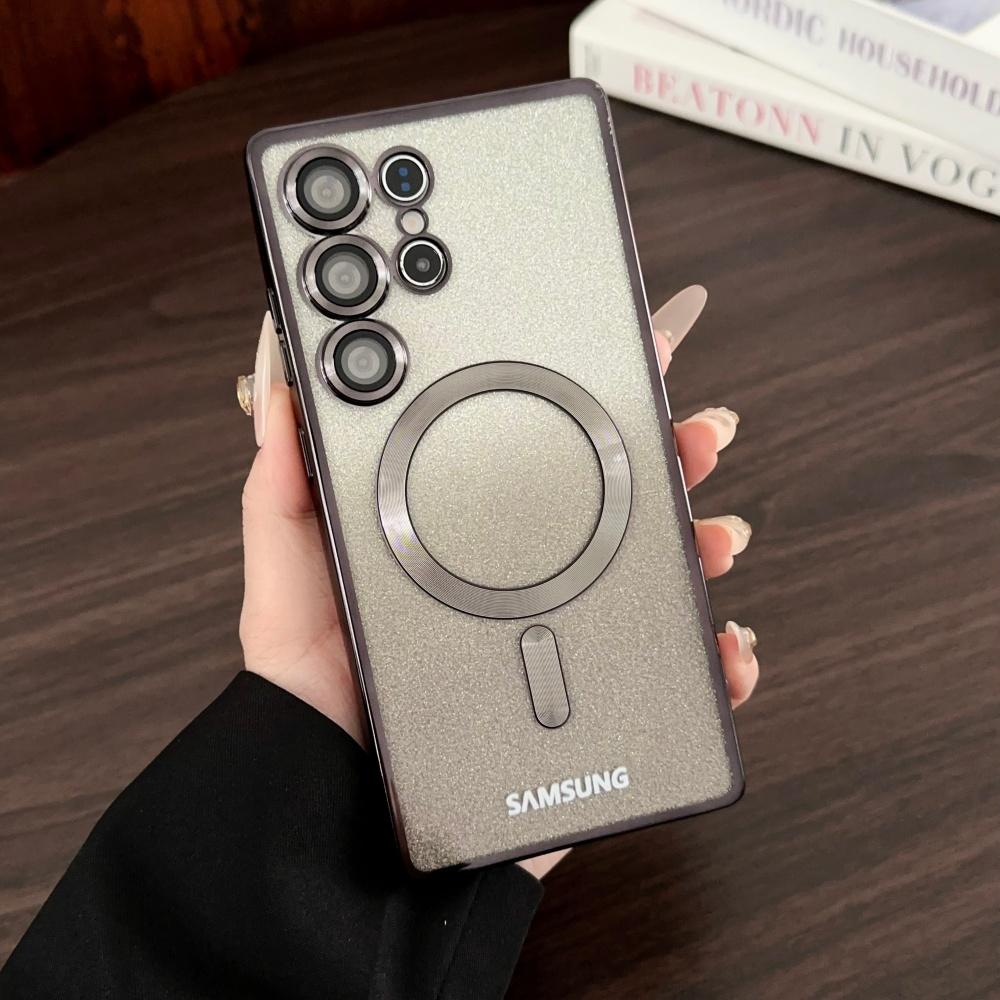 Роскошное покрытие с блестками для MagSafe Магнитный чехол для Samsung S25 S24 S23 S22 Ultra Plus S21 S24 FE S25 Edge Прозрачная яркая крышка