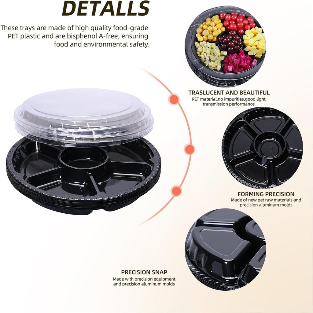 Пластиковый поднос для закусок с крышкой, круглый поднос диаметром 12,5 дюймов с крышкой, одноразовый поднос для фруктов и овощей для вечеринки