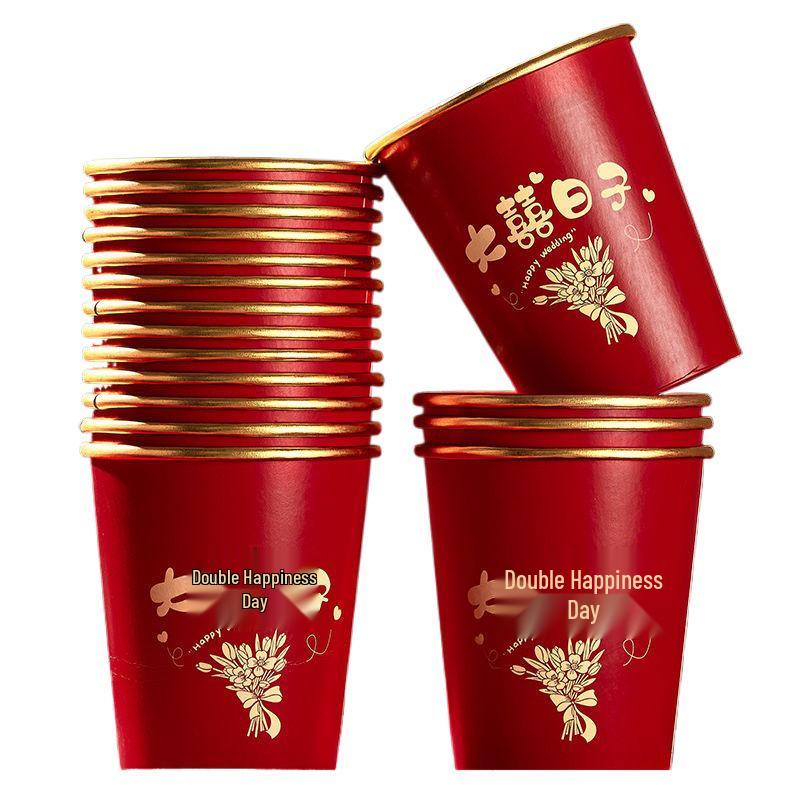 Роскошные Золотые Утолщенные Одноразовые Свадебные Чашки - Элегантные Красные Чайные Чашки для Банкетов и Домашнего Использования