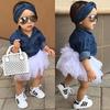 Kids Baby Girl Denim Shirt Clothes+Lace Tulle Skirts Dress Headband Outfits Set