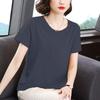 Женская одежда больших размеров, футболка с круглым вырезом и коротким рукавом, летняя новинка, однотонная, литературная, ретро, свободная, повседневная