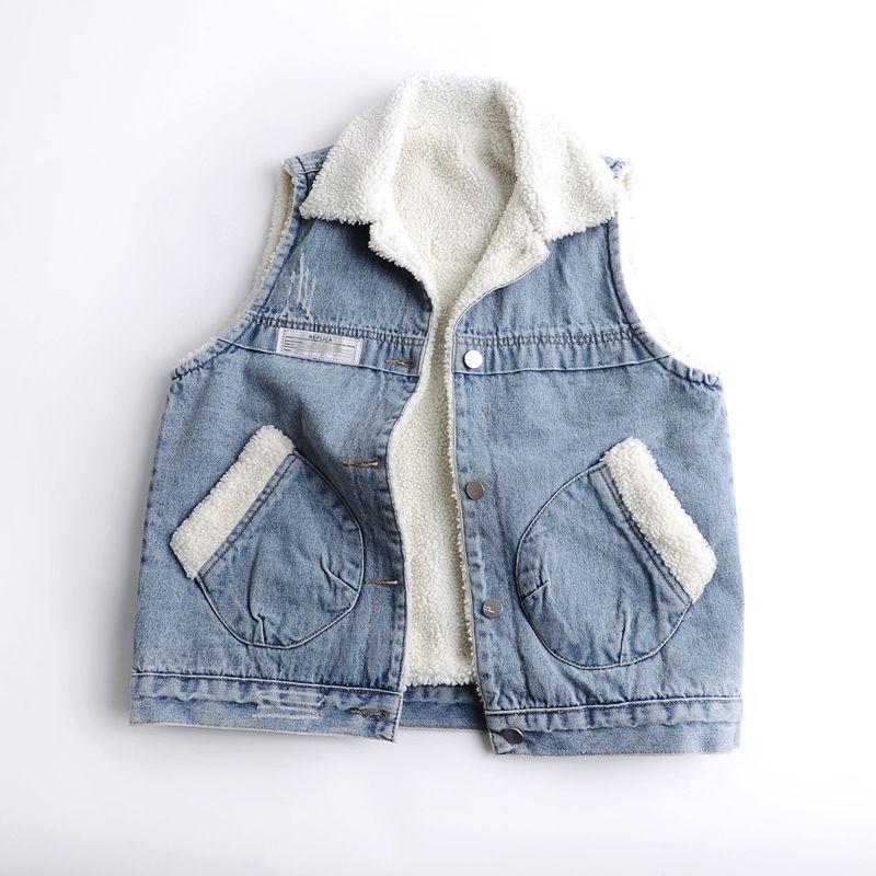 Осенне-зимний женский флисовый жилет, толстый свободный джинсовый жилет без рукавов с флоком, джинсовая куртка