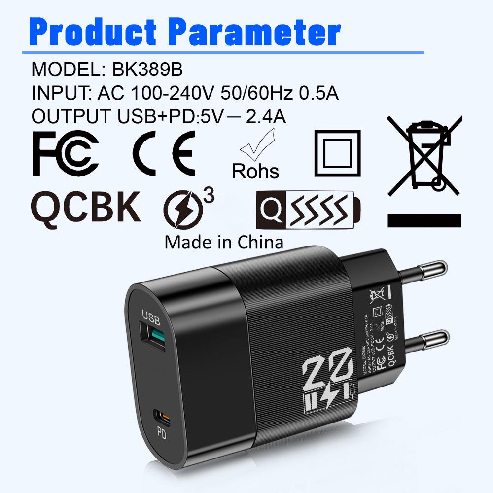 2.4A Dual USB Charger: 2-Port Mobile Charger Head, US/EU/KR/UK Compatible