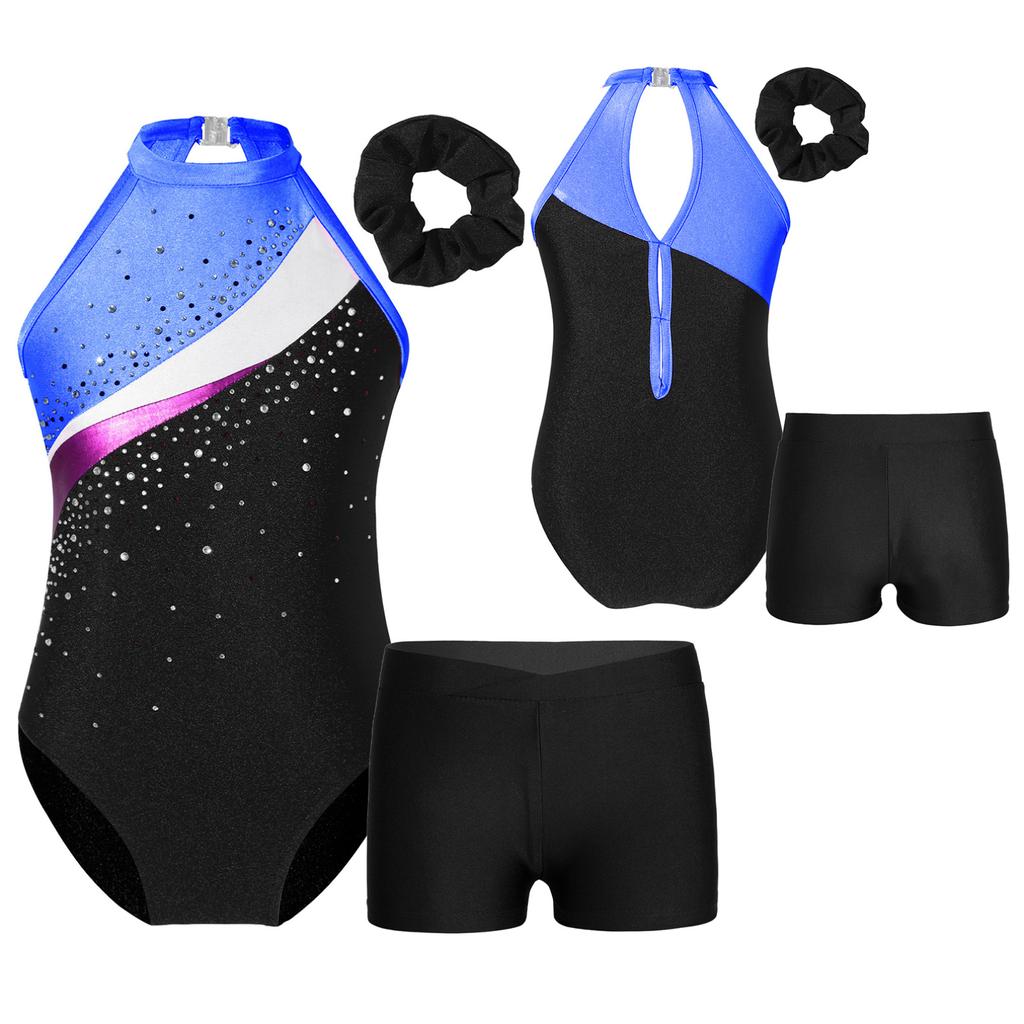 Детский трико без рукавов для девочек, танцевальная гимнастика, тренировочная танцевальная одежда, гимнастическое боди с повязкой на голову и шортами