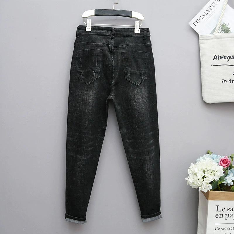 Женские весенние и осенние четырехсезонные тонкие однотонные свободные тонкие повседневные длинные эластичные джинсы больших размеров