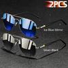 2 PCS Fashion Vintage Oval  Sunglasses Men Women Fishing Driving Man Luxury Brand Designer Sun  Glasses Anti-Glare Retro Eyewr