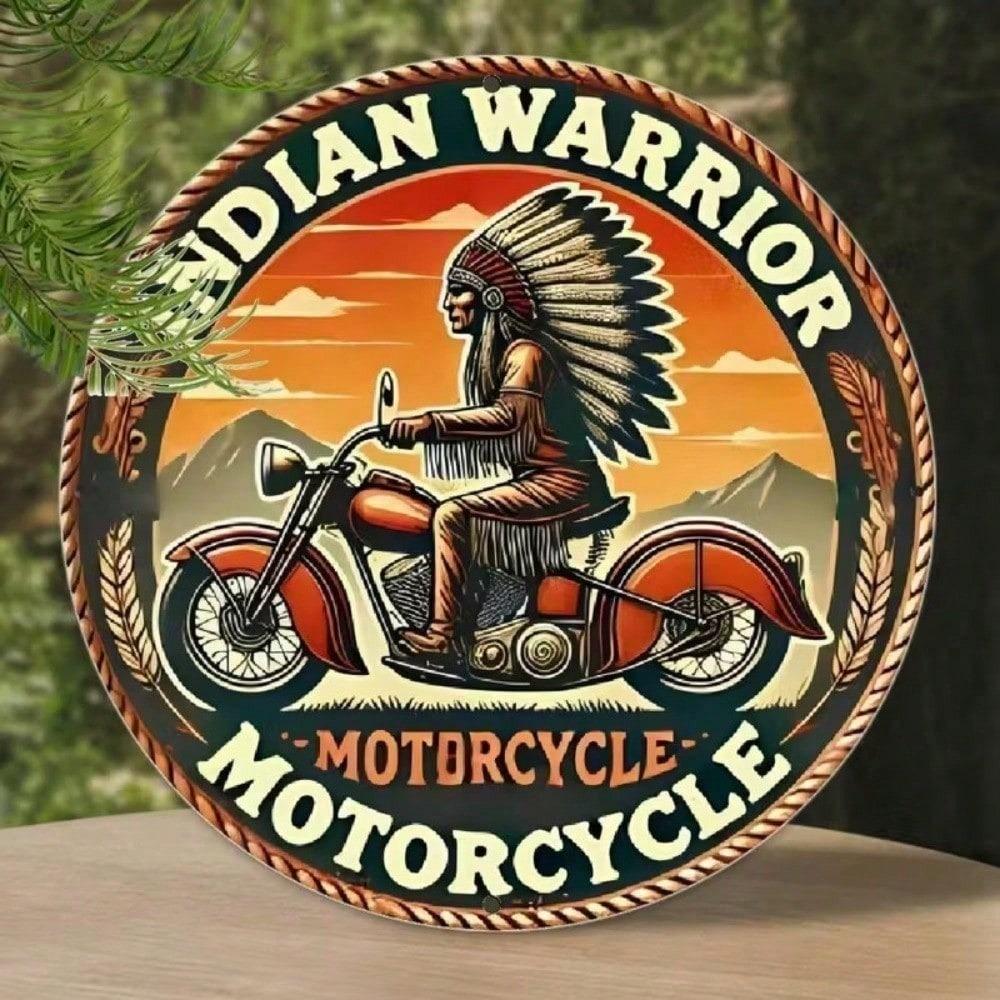 \Винтажная металлическая вывеска Indian Motorcycle - Круглая 12 дюймов, Рустикальное настенное искусство для гаража, бара, паба\