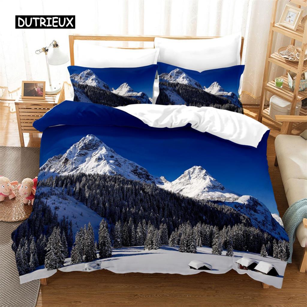 Пододеяльник Природный пейзаж Пейзаж Снежная гора Королева Постельное белье Пододеяльник Покрывала с наволочкой Украшения для спальни
