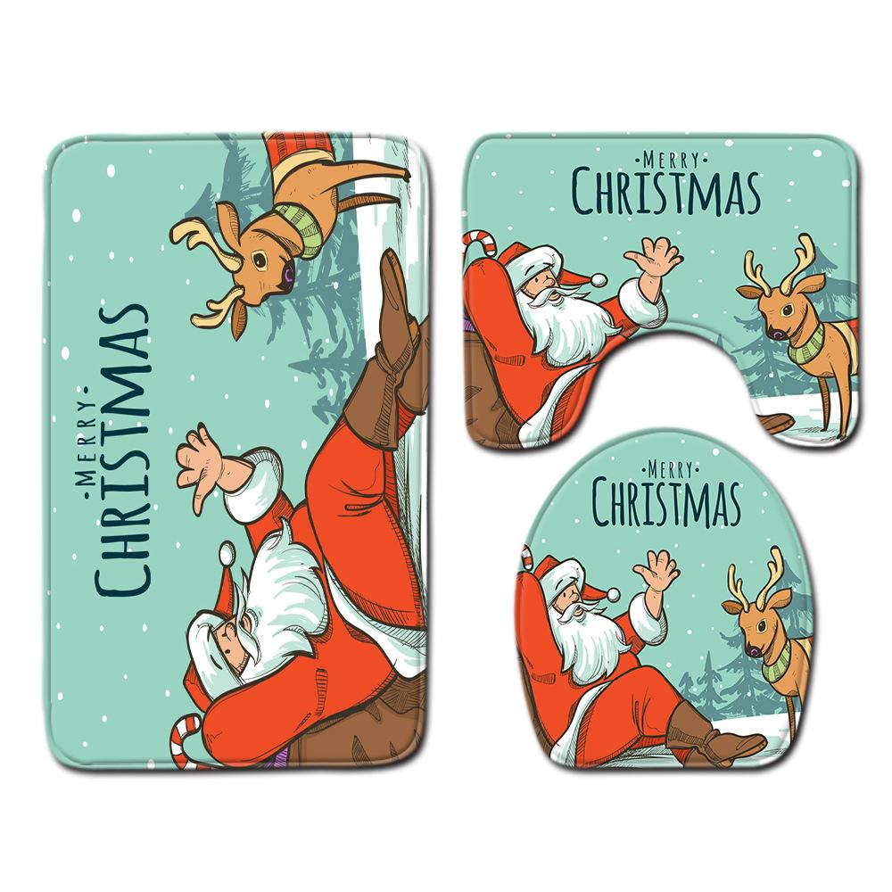 3D Цифровая печать Рождественская Водонепроницаемая Занавеска для душа Четыре предмета Коврик для ванной Нескользящий Коврик для двери Спальня Гостиная Коврик для пола Ковер