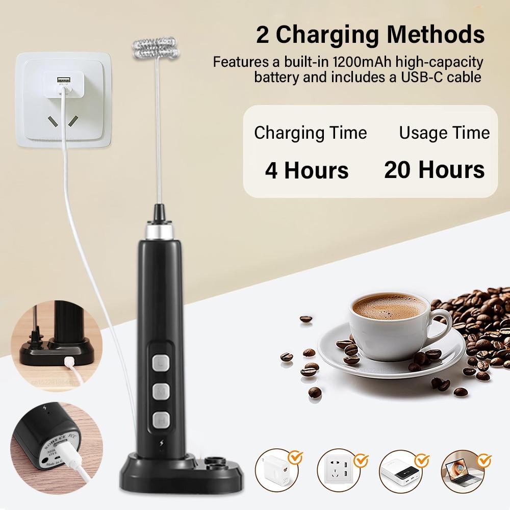 Electric Milk Frother Milk Foam Machine Handheld Milk Foamer Rechargeable Milk Beater Whisk Mixer for Cappuccino Coffee Cream
