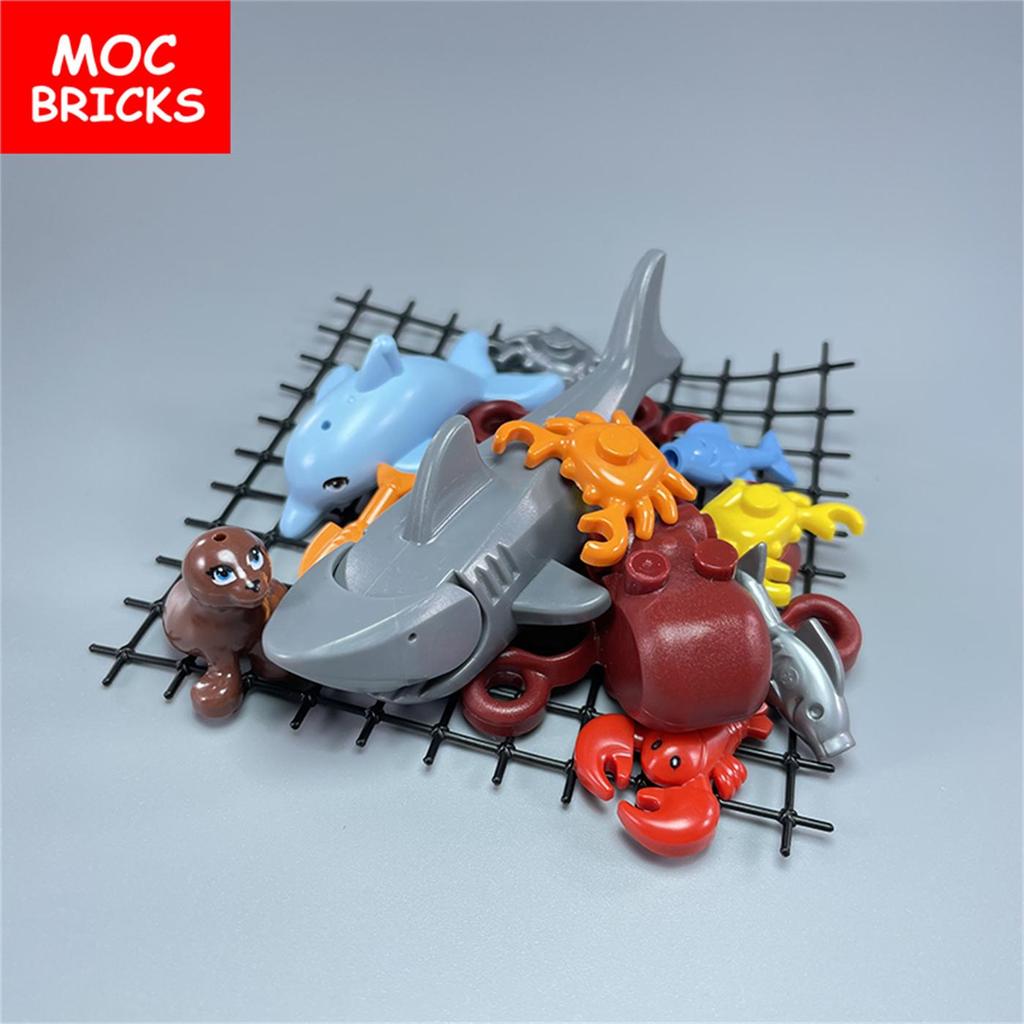 Набор MOC Кирпичи Рыболовная сеть Морские Животные Дельфин Маленькая Акула Тюлень Кит Образовательные Строительные Блоки Игрушки Подарки для Детей
