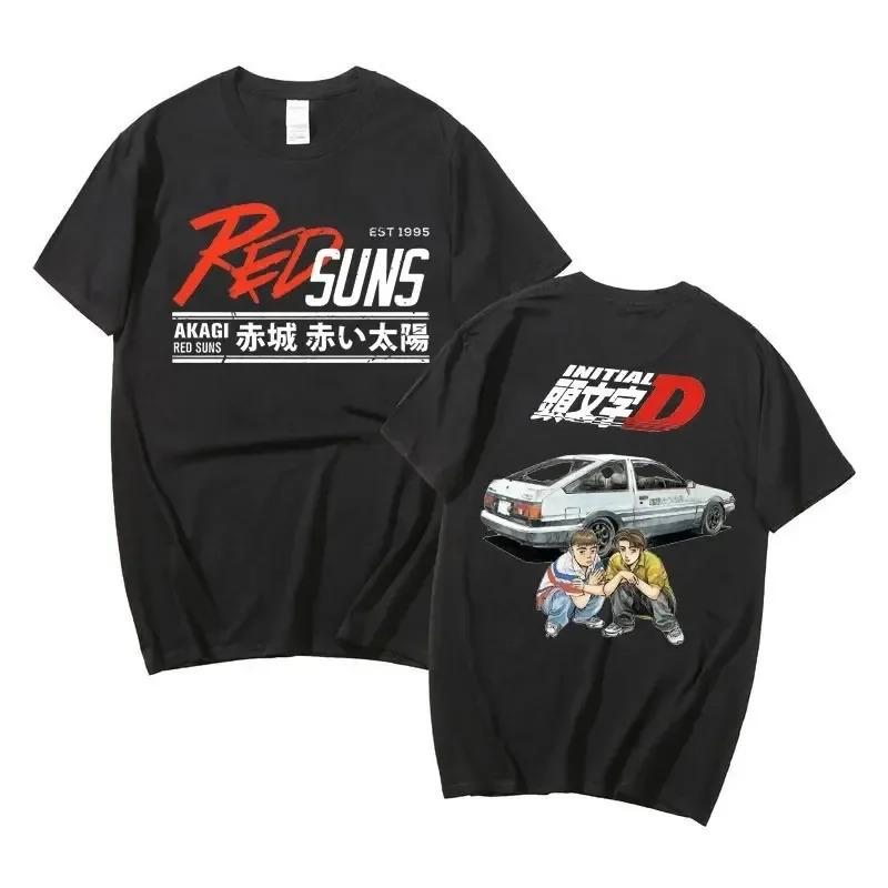Anime Drift AE86 Initial D Double Sided T Shirt O-Neck Short Sleeves Summer Casual Unisex R34 Skyline GTR JDM Manga T-Shirts