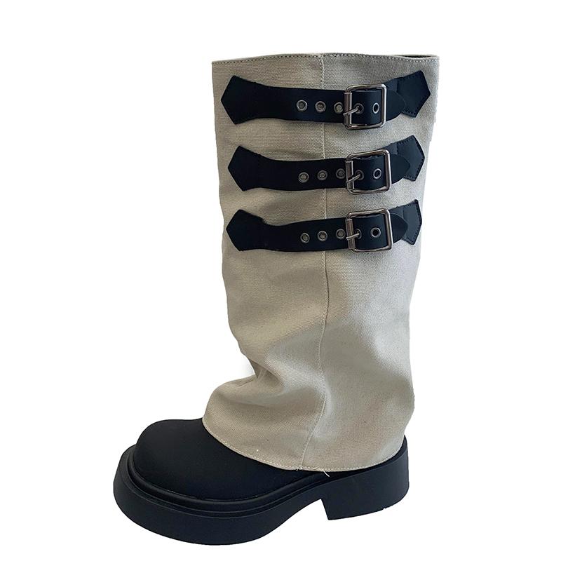Платформа Женские Высокие Сапоги Плоские Туфли До Колена Дизайнерская Обувь Женские Тенденции 2024 Модные Зимние Сапоги Новые Готические Челси Женские Сапатос