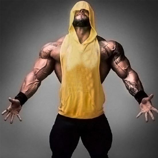 Мужской спортивный жилет без рукавов с капюшоном, однотонный, свободный, с глубокими подмышками, с большим накладным карманом, тренировочная майка для бега, бега