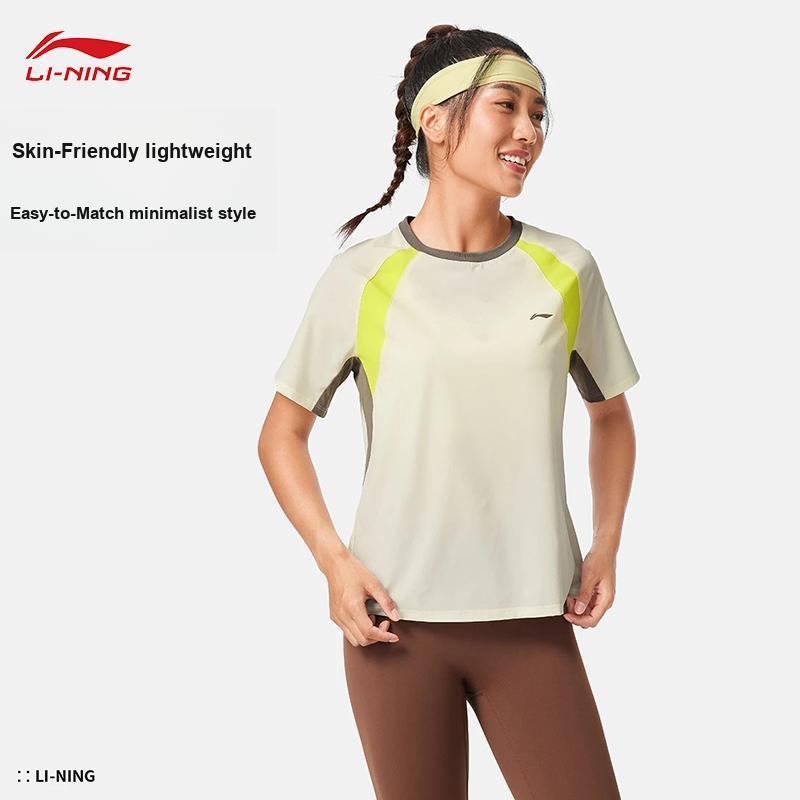 Li-Ning Удобная Простая Влагоотводящая Свободного Кроя Футболка с Круглым Вырезом и Коротким Рукавом Женские Топы Жемчужно-Белый ATSV408-6