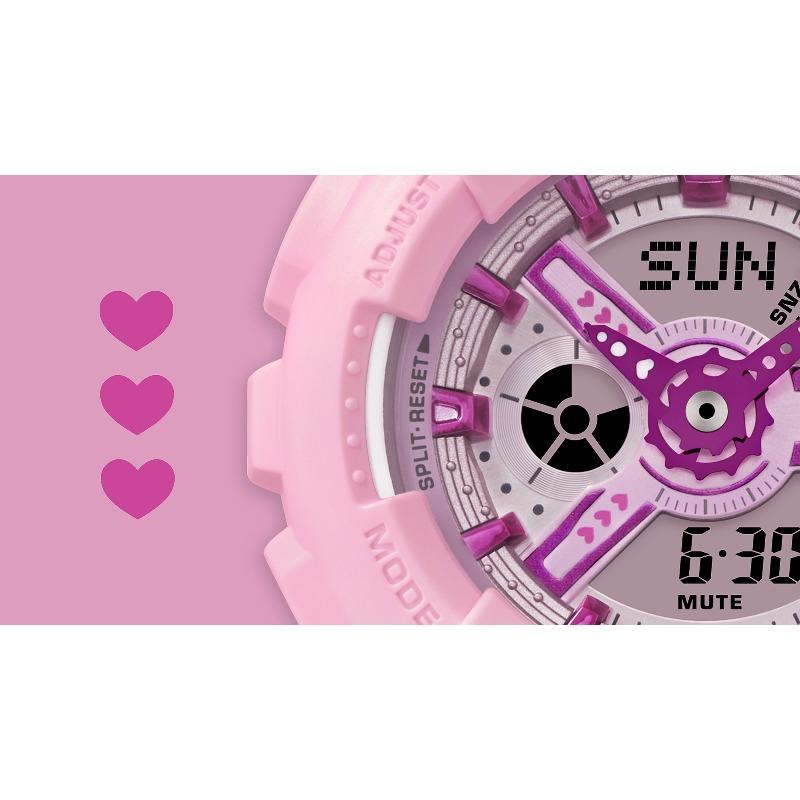 Casio Женские часы Baby-G, смола, 100 м водостойкость, аналоговые, ударопрочные, кварцевые, BA-110YK-4A