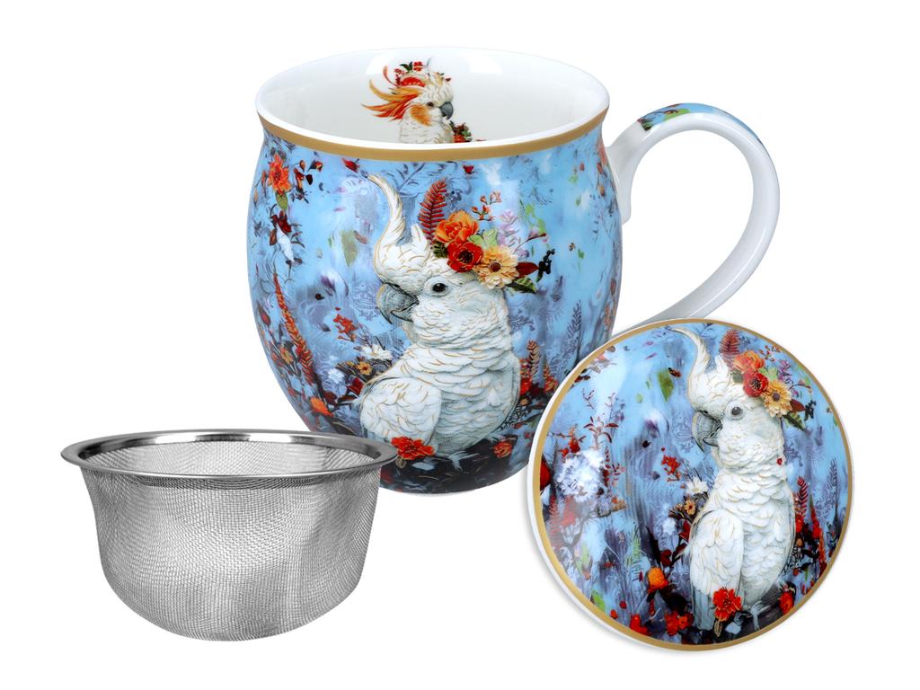 Kubek Porcelanowy Beczka Z Przykrywką Papuga Kakadu Do Kawy Herbaty