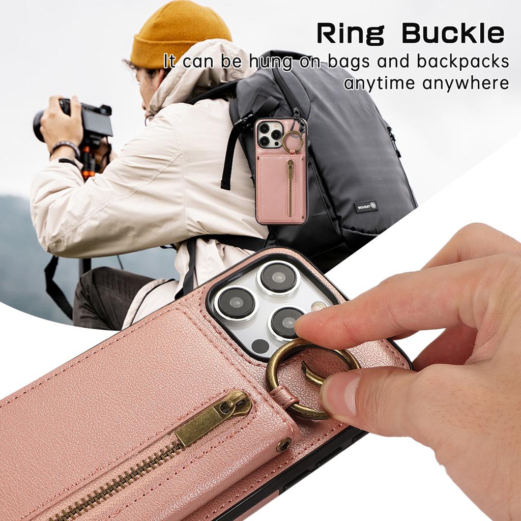 Crossbody Wallet Ring Zipper Leather Case for iPhone 16 15 14 13 12 11 Pro Max XS MAX Samsung S25 S24 S23 S22 S21 Ultra Plus FE A16 A56 A15 A55 A54