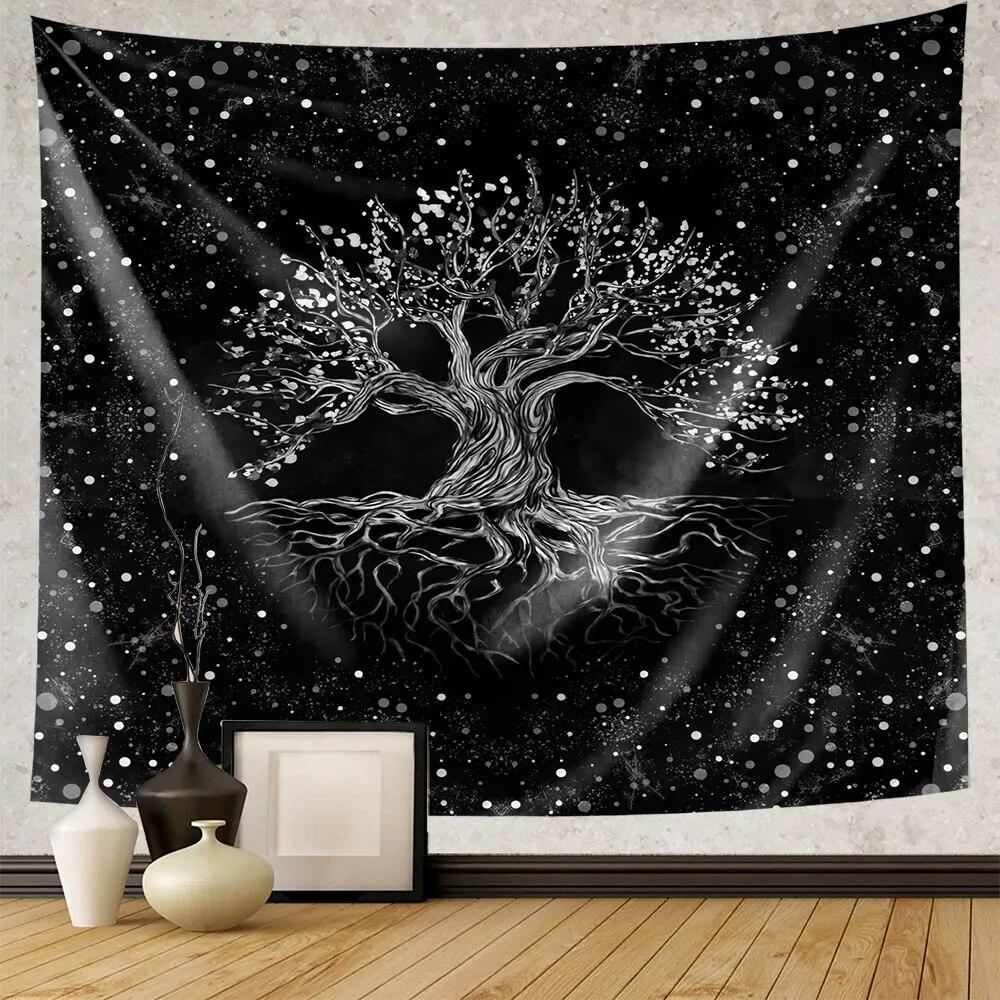 Зеленое древо жизни гобелен хиппи психоделическое солнце и луна настенное колдовство эстетическое украшение дома фон