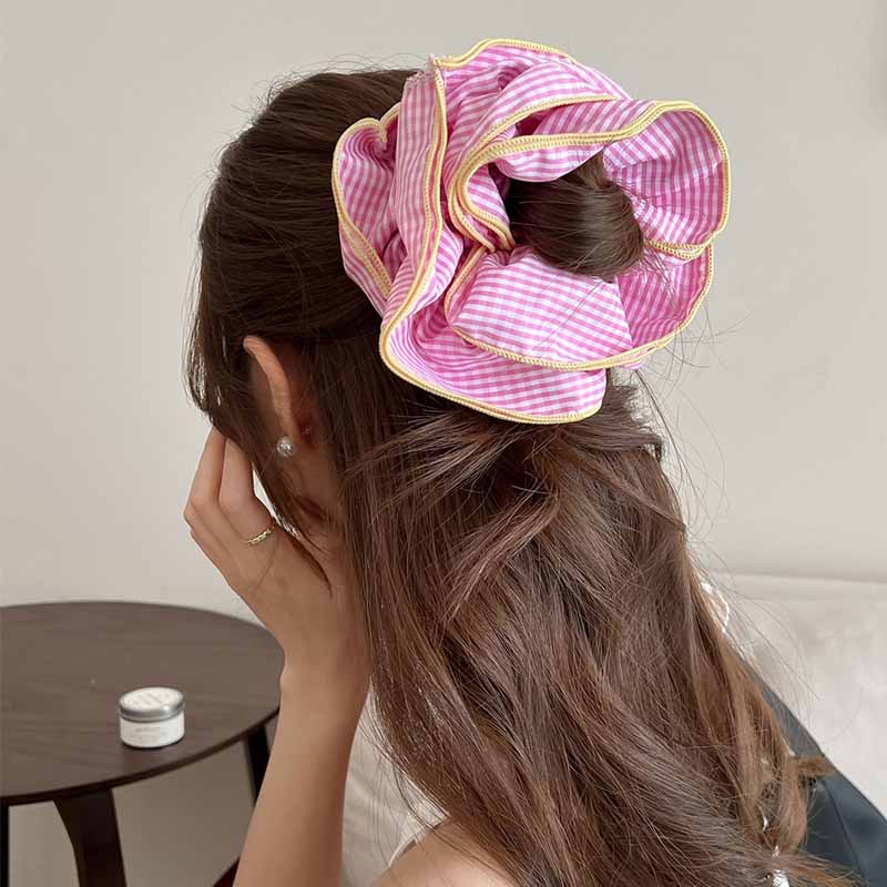 INS Балетный стиль Контрастный цвет Клетчатый Рюш Край Эластичные резинки для волос Женские Милые Корейские Резинки для волос 4-слойная Большая Повязка на голову