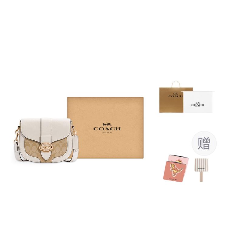COACH Georgie PVC With Leather Saddle Bag, Shoulder Bag, Crossbody Bag Small Women's Beige & Light Khaki C2806-IMDQC