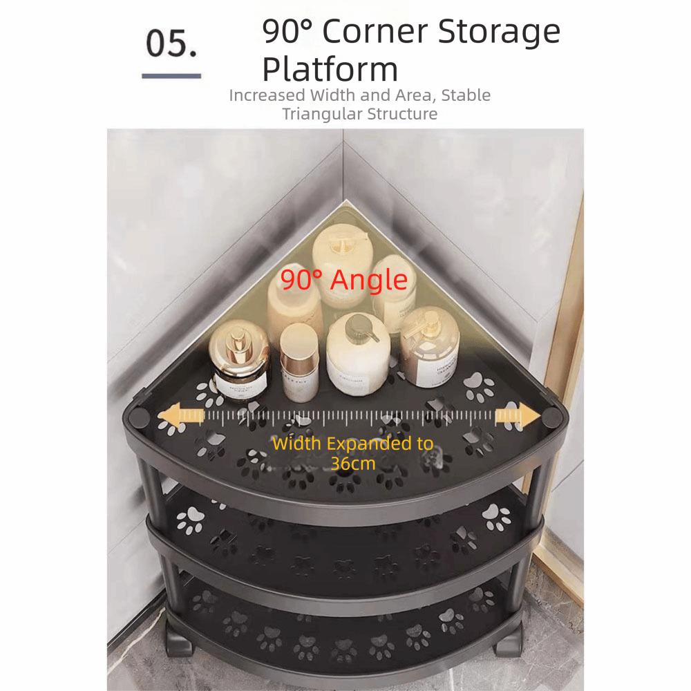 Multi-Tier Corner Storage Rack Large Capacity with Wheels Mobile Storage Rack Detachable Tiers Triangle Bathroom Storage Rack