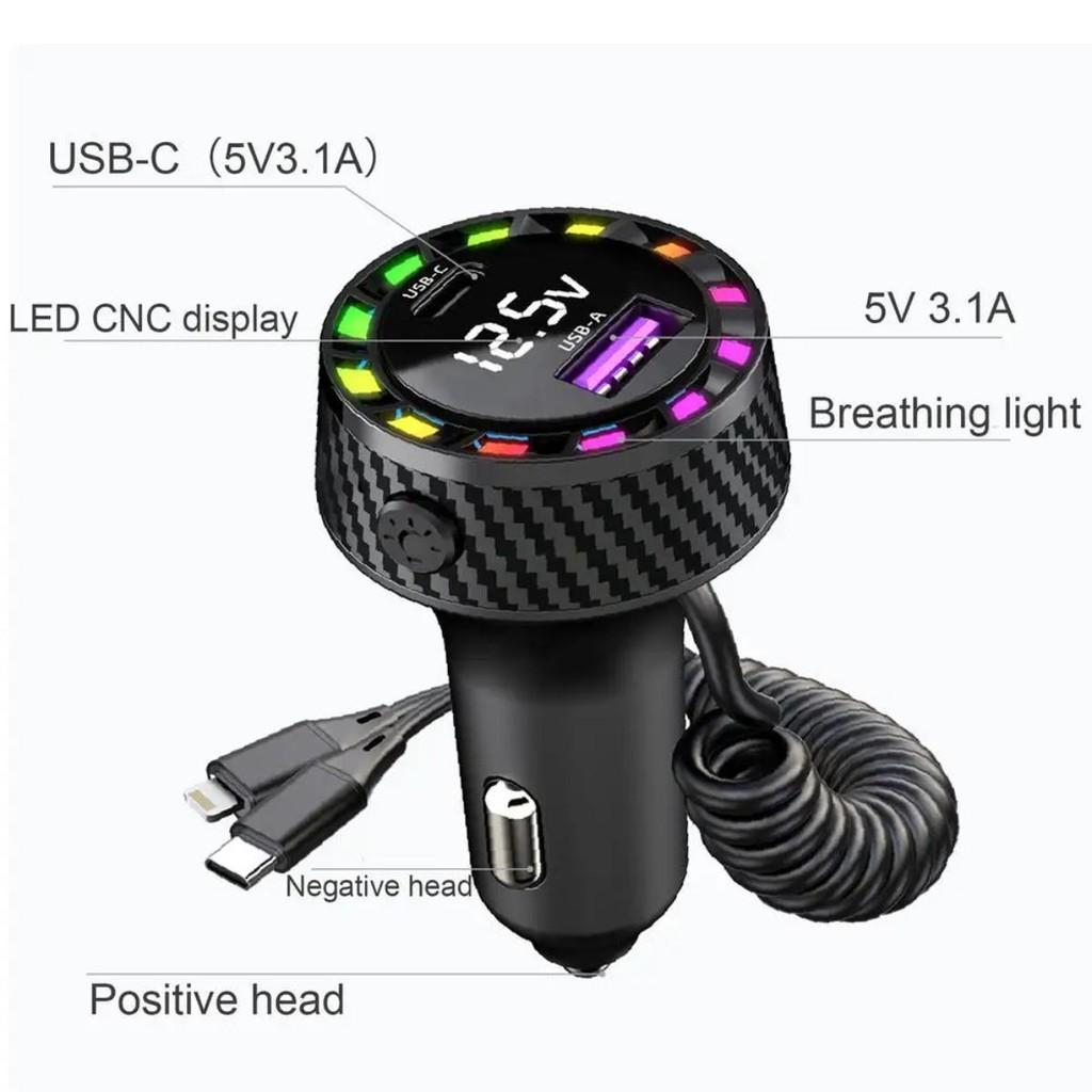 7-Color RGB Car Charger with LED Voltage Display, Dual 3.1A USB Fast Charging for All Vehicles