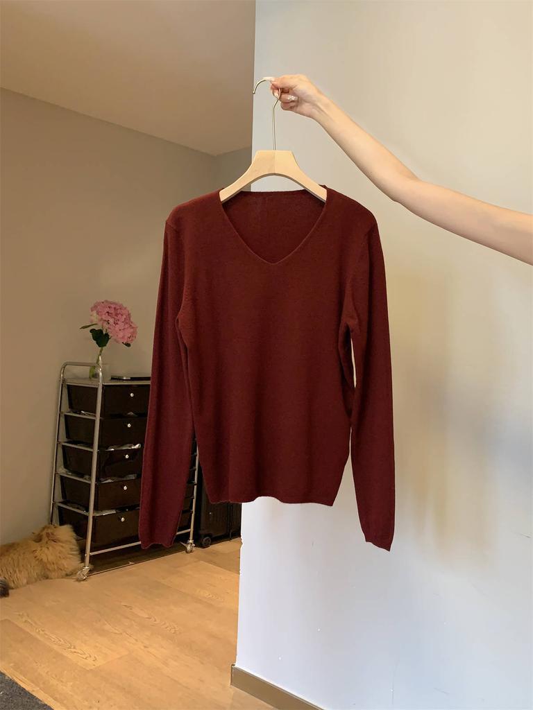 Повседневный темпераментный воротник свободный трикотажный свитер с длинным рукавом женский осенний новый тонкий легкий профессиональный стиль внутренний топ