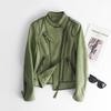 Genuine Leather Women's New Jacket Slim Fit High Street Motorcycle Stand Collar Short Green Jacket Trendy