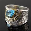 New New Vintage Design Women Finger Rings Cocktail Party Ring Blue Water Drop Stone Noble Retro Large Accessories Ring