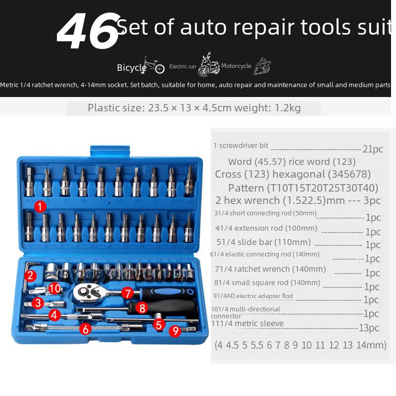 46-Piece Socket Wrench & Ratchet Screwdriver Set for Auto Repair