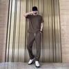Men's  Summer Fashion Loose Large Size Ice Silk Suit Classic Crewneck Casual Solid Color High-quality Two-piece Set