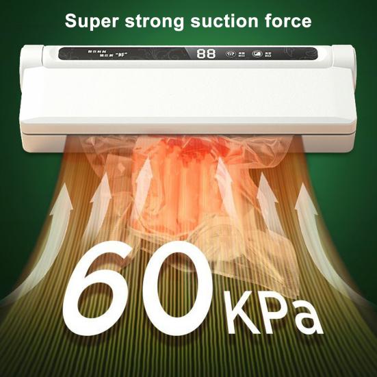 Пищевой вакуумный упаковщик с вакуумными пакетами, цифровой дисплей, сила всасывания 60 кПа, простой в использовании, сухой и влажный, вакуумный упаковщик двойного назначения