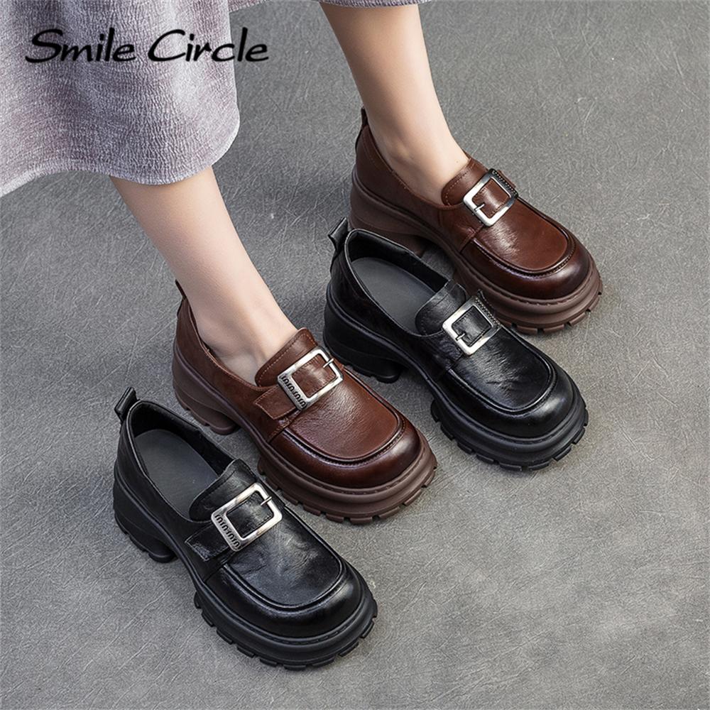 Женские мокасины из натуральной кожи с круглым носком и толстой подошвой, модные повседневные туфли на плоской подошве