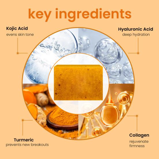 Turmeric Soap Bar for Dark Spots Acne Face Body Wash Turmeric Exfoliating Cleanser 100g Turmeric Skin Soap for All Skin Types