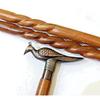 Vintage Designer Antique Brass Peacock Handle Walking Cane Wooden Spiral Stick