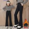 2024 Girls' Thick Plush Bell-bottom Winter Pants - Black All-Match Trendy Sportswear