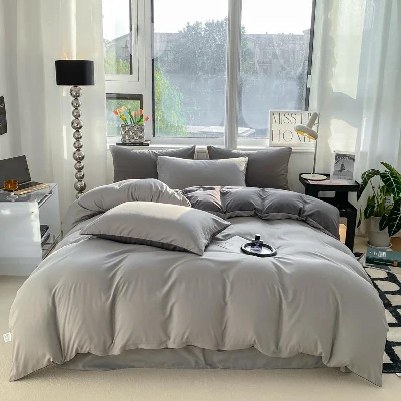 Ins Style Однотонный пододеяльник Комплект постельного белья из стираного хлопка Постельное белье Одеяло Чехол Наволочка Мягкие комплекты постельного белья Пододеяльники 220x240