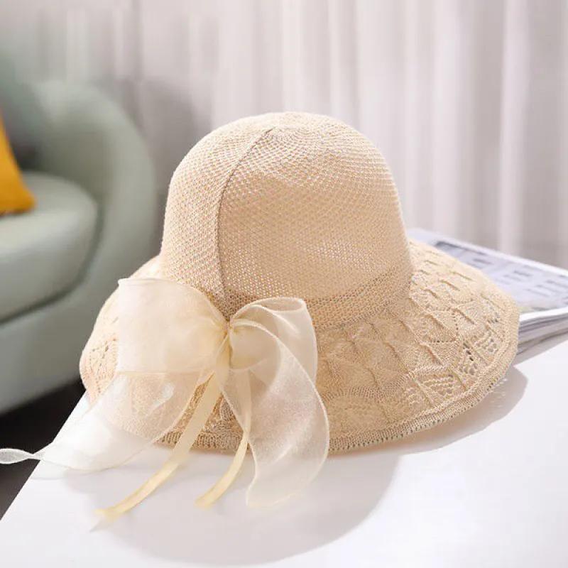 WTEMPO Women's Wide Brim Solid Color Sun Knitted Hats Elegant Casual Foldable Summer Outdoor Sunscreen Hats