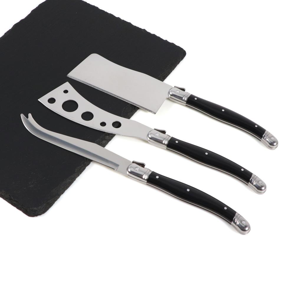 Jaswehome Laguiole Cheese Knives Set Butter Spreader Black ABS 2CR14SS Cutting Spear Pizza Pronged Cheese Clever Tools 1