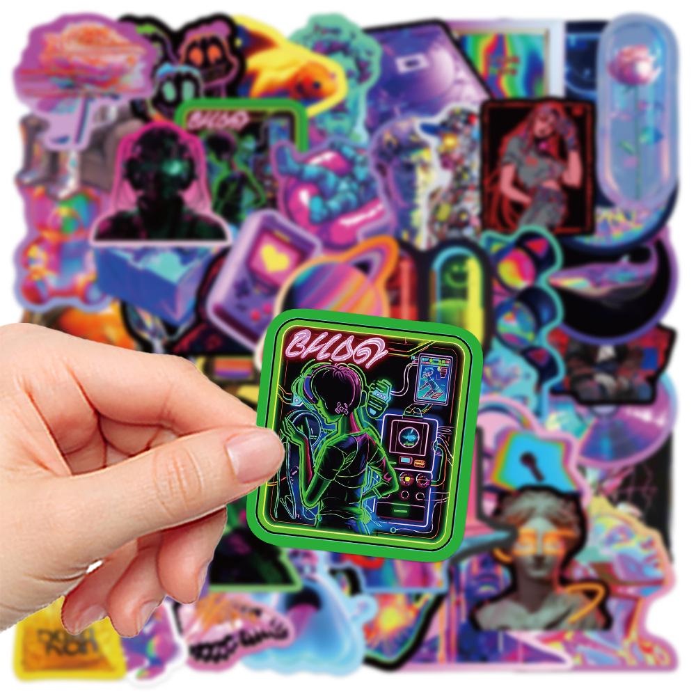 50 Cyberpunk Laser Stickers for Suitcases, Laptops, Guitars, Skateboards - DIY Decoration Set