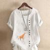 Women's Fashion Round Neck Short Sleeve T-shirt Casual Cotton Linen Graphic Shirt Giraffe Prined Summer Blouse Tops