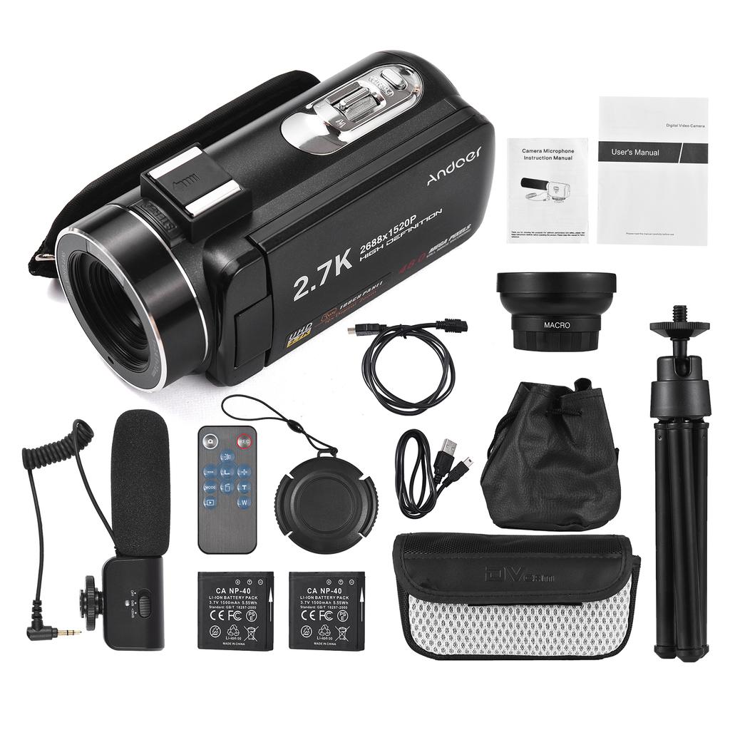 Andoer 2.7K Digital Video Camera Camcorder DV Recorder 48MP 16X Digital Zoom 3.0 Inch IPS Touch
