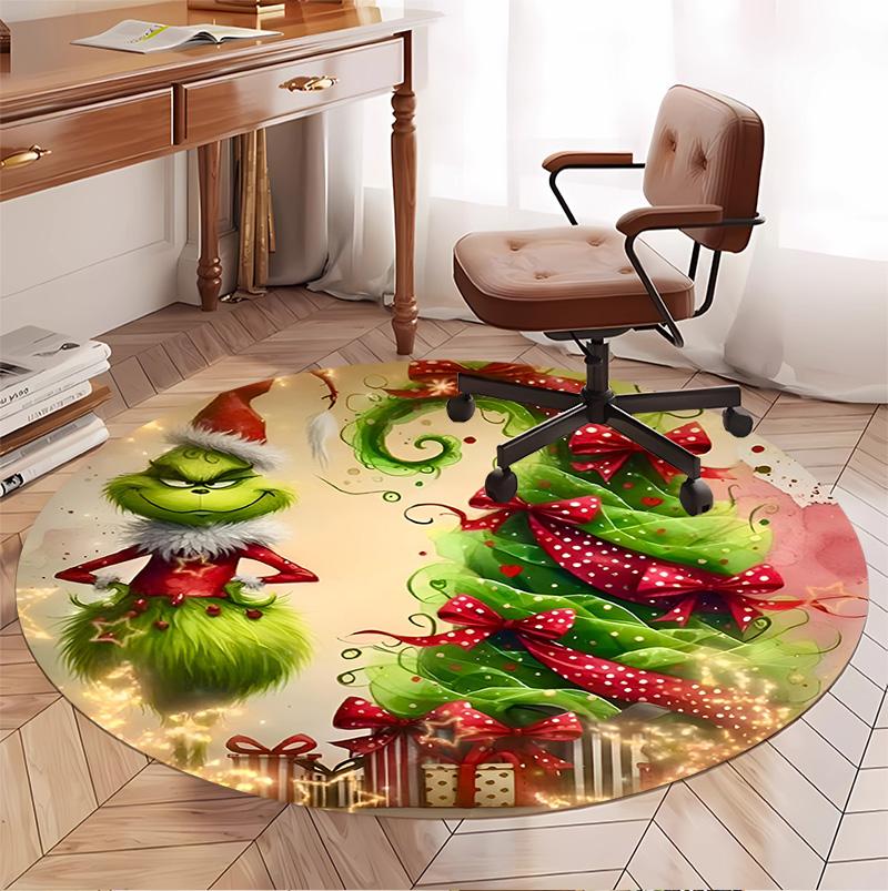 The Grinch Pattern Round Rug, Indoor/Outdoor Mat, for Picnic, Gameroom, Bedroom, Office, Living Room, Home Decor Carpet, Birthday Gift