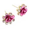 Женская мода серьги-гвоздики с цветком розы, инкрустированные стразами, ювелирные изделия в подарок
