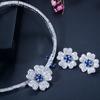 Elegant Micro Pave Green CZ Zirconia Stone Flower Choker Necklace Earring Fashion Brand Wedding Bridal Jewelry Sets for Women