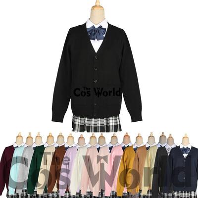 Женский кардиган с длинным рукавом, куртка с V-образным вырезом, школьная форма, студенческая одежда, весна и осень